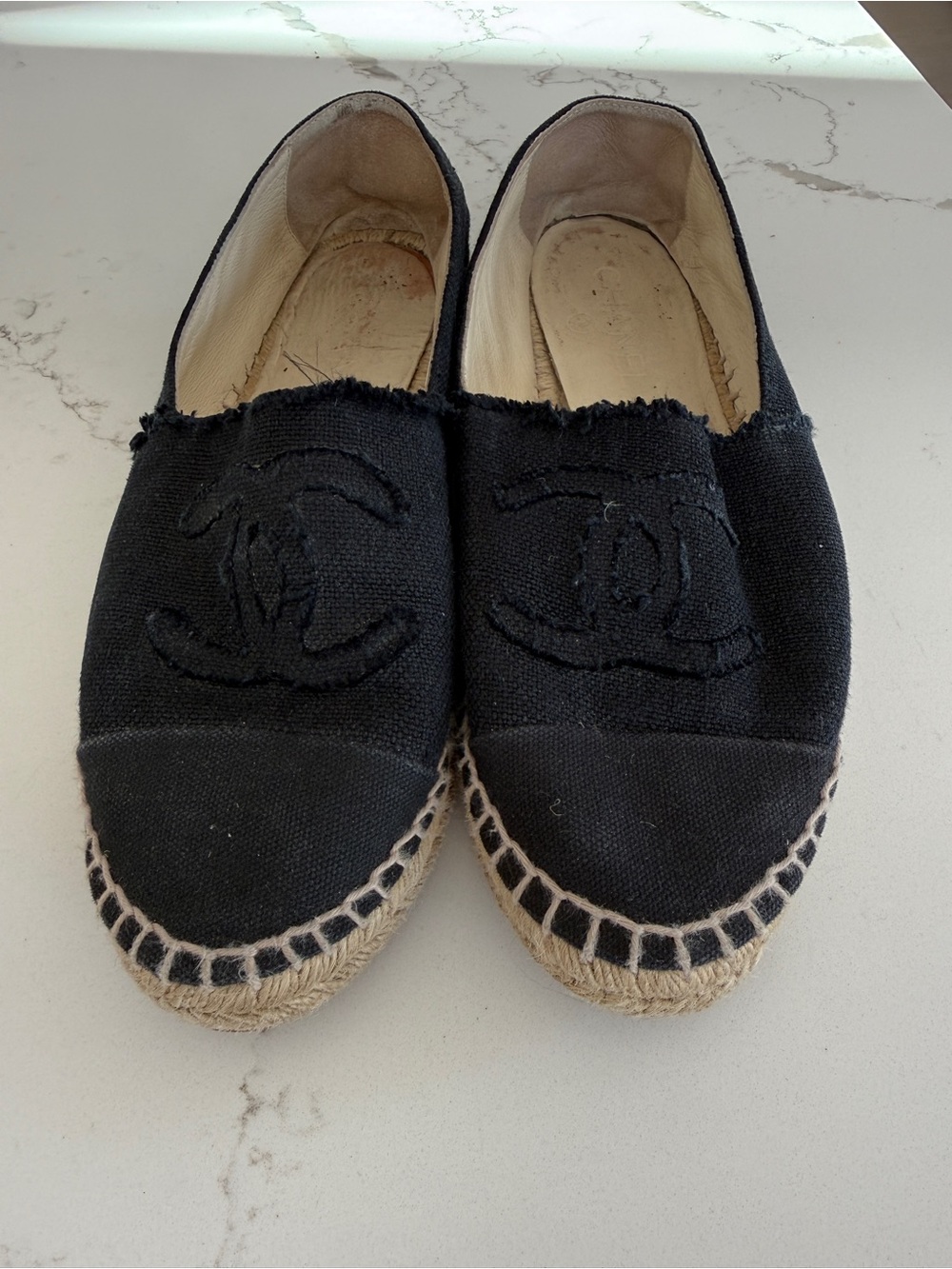 Chanel Black Canvas Espadrilles - Classic Logo Slip-On